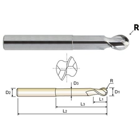 Yg-1 Tool 2 Flute 37 Degree Helix Ball Nose Extended Neck Alu-Power 89903